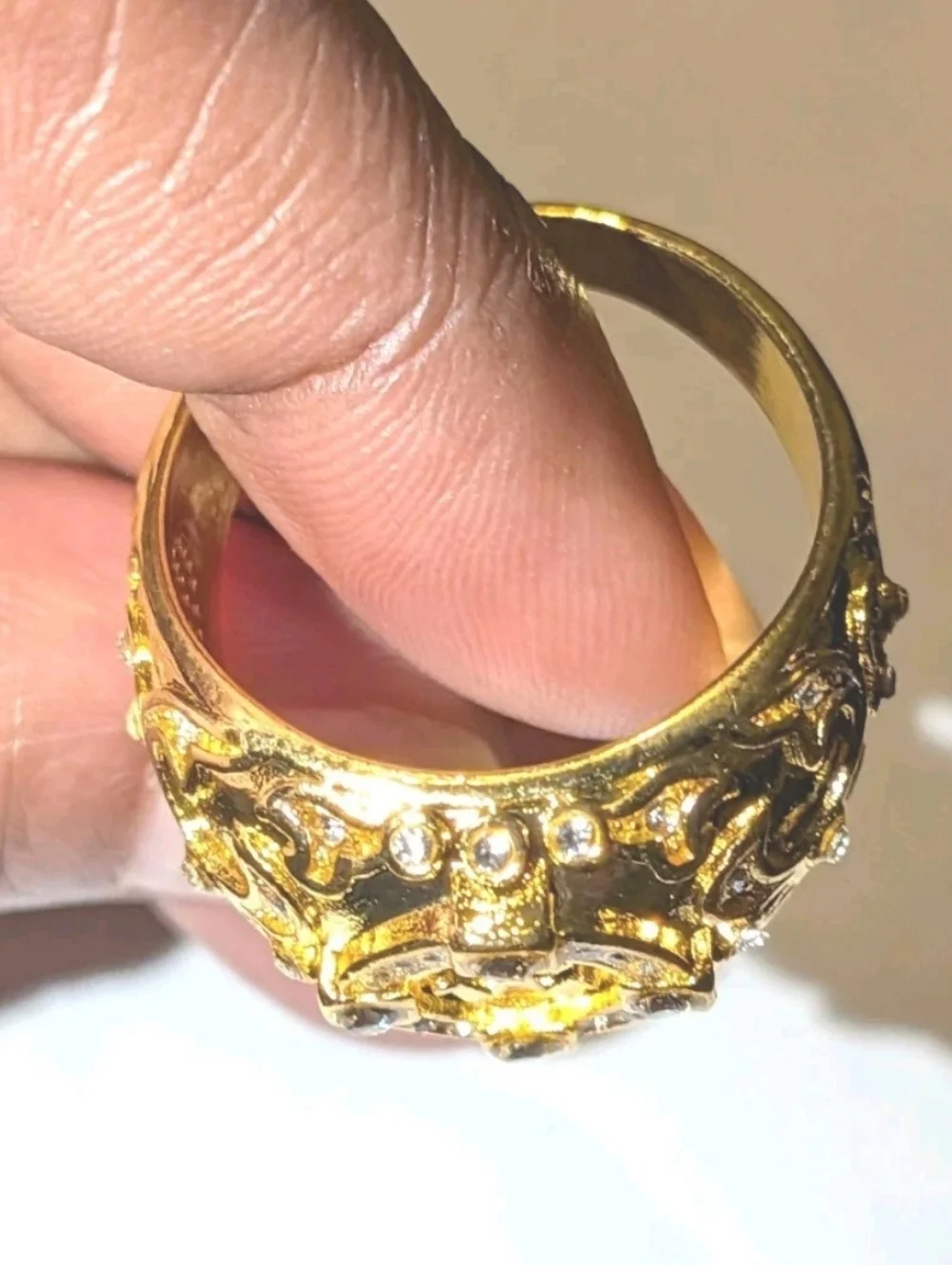 2Ct Round Real Moissanite Royal King Crown Wedding Ring 14K Yellow Gold Plated12